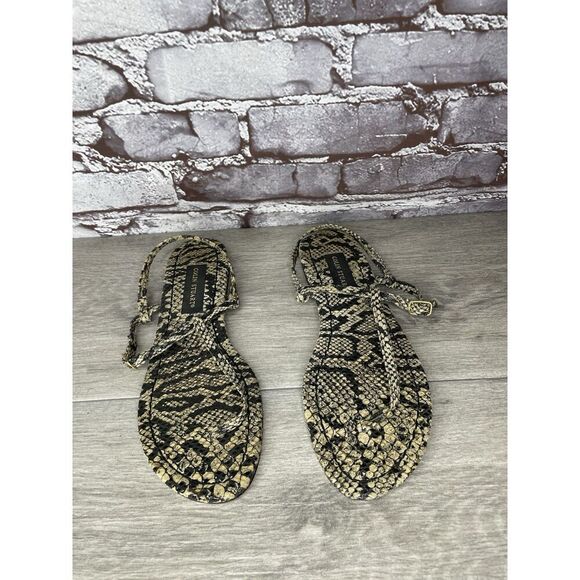 Collin Stuart Ivory Leather Snake Skin Print Strap Sandals Women’s Sz 9M US/40EU - Picture 2 of 16